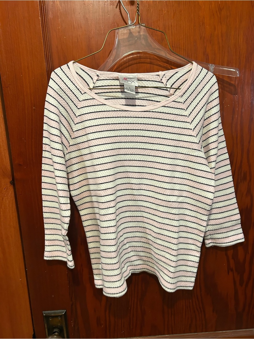 Vintage Y2K pink black white striped 3/4 longsleeve Madison & Max